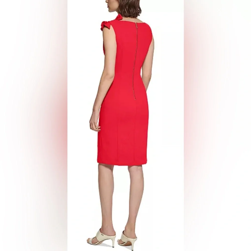 NWT Calvin Klein Women's Boat-Neck Sheath W/Shoulder Bow Dress - Size 6 - Picture 3 of 11